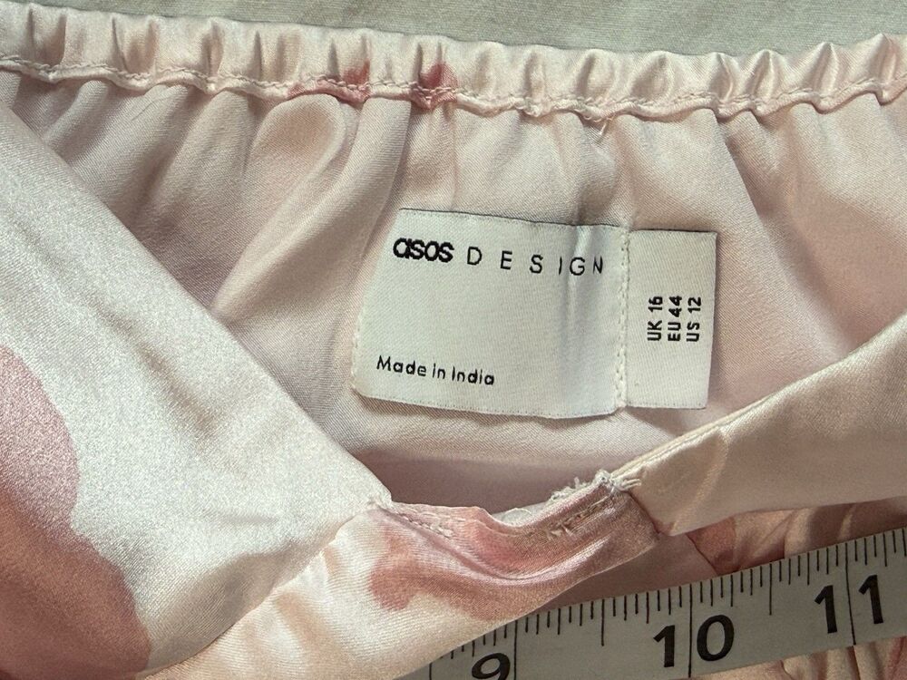 ASOS Satin Off Shoulder Size 12 Bardot Slip Dress Floral Pink Maxi Long Event - Picture 3 of 10